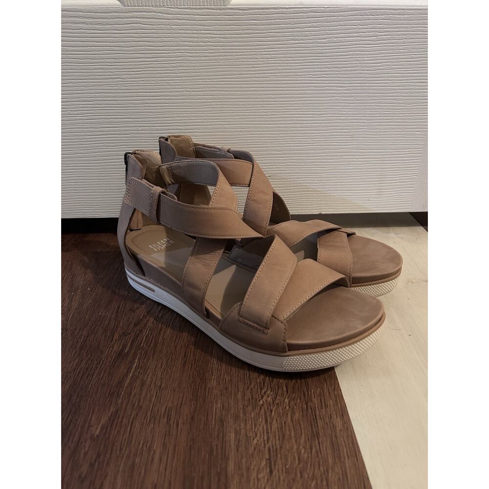 Eileen Fisher Womens Tan Nubuck Platform Sandals With Crisscross Straps Size 9 - Picture 2 of 8